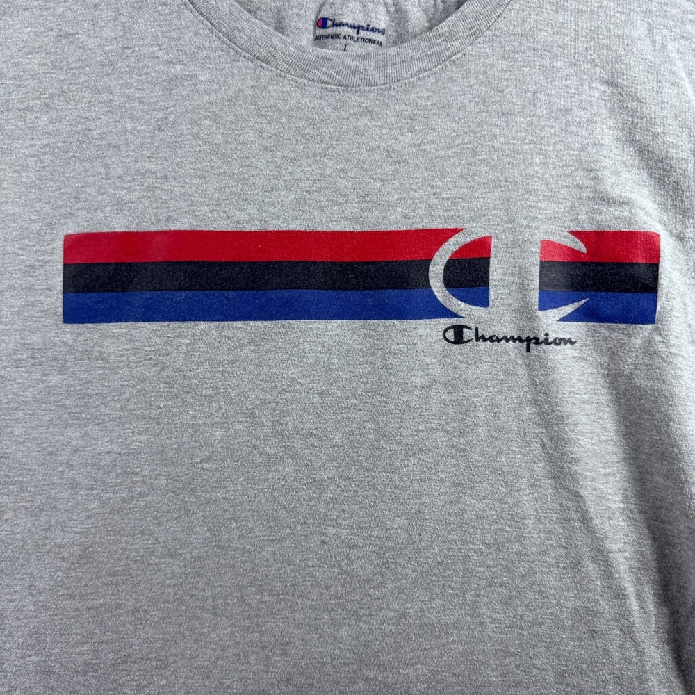 Champion Mens T-Shirt Large Oxford Gray Short Sleeve Classic Logo Stripe Basic - Picture 5 of 8